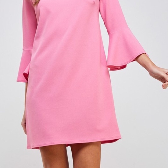 2 Hearts Solid Pink Bell Sleeve Shift Dress - Picture 2 of 8